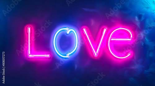 Love neon sign on a dark background.