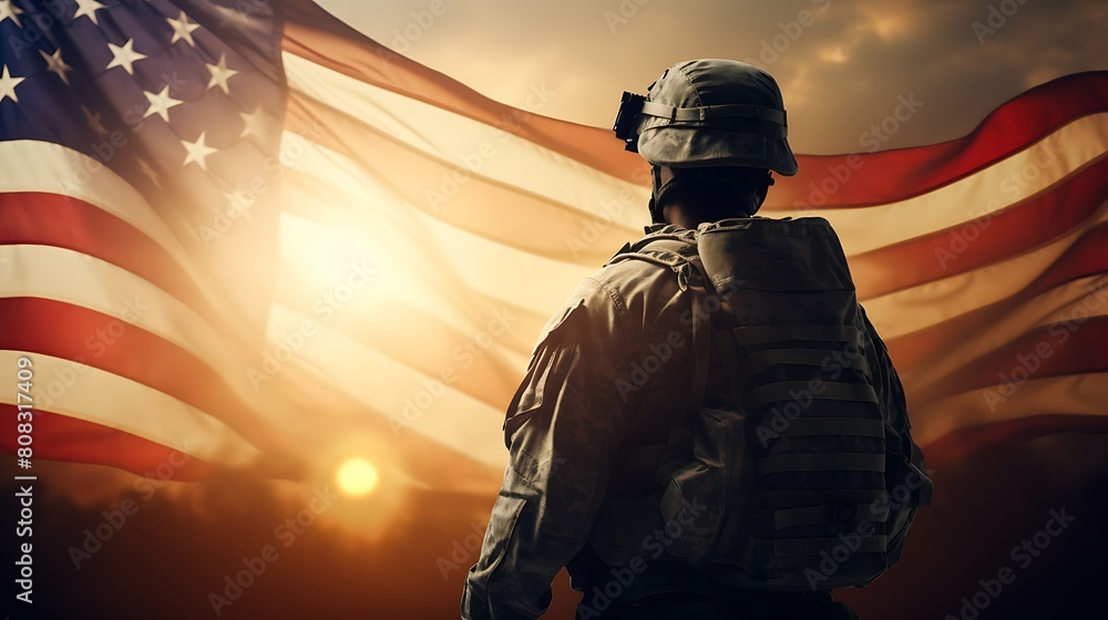soldier with united states flag in background, soldier with sunset and flag in background soldier with united states flag in background, soldier with sunset and flag in background