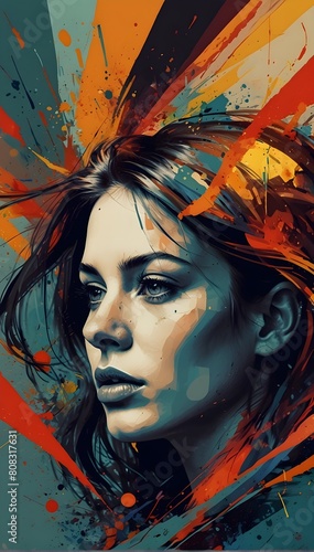 A vividly chaotic image portraying the turbulent and disordered inner workings of a restless women mind. Bold, dynamic lines intersect fragmented shapes, creating distorted perspectives in a black and