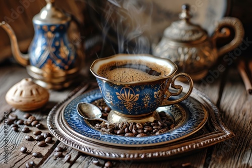Authentic Arabic coffee traditional. Food culture. Generate Ai photo