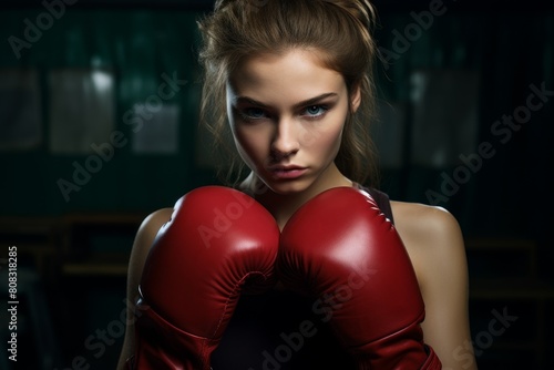 Determined female boxer with intense expression © Balaraw