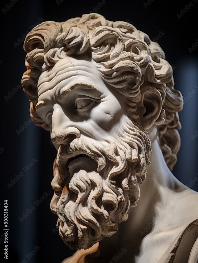 Detailed stone sculpture of a bearded man