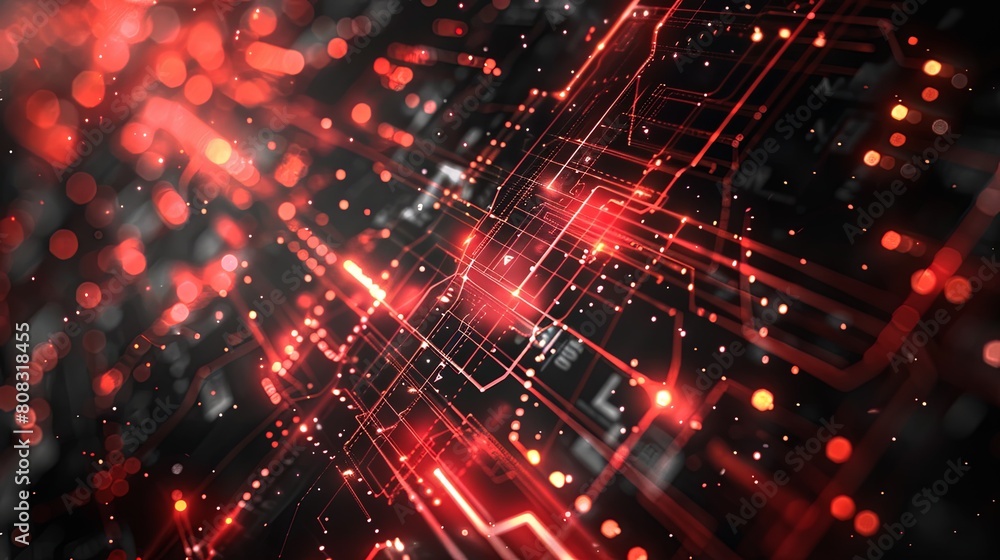 Obraz premium A computer chip with red and black lines