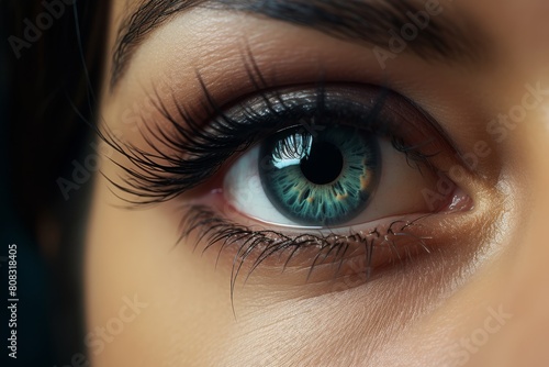 close-up shot of a human eye with long eyelashes