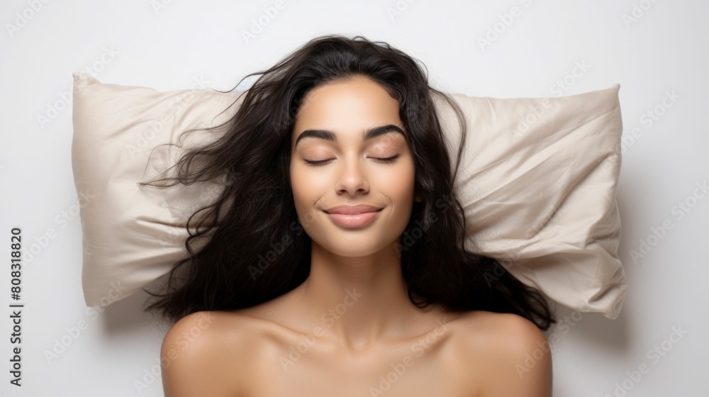 Content Young Woman Relaxing with a Soft Pillow. Generative ai Content Young Woman Relaxing with a Soft Pillow. Generative ai