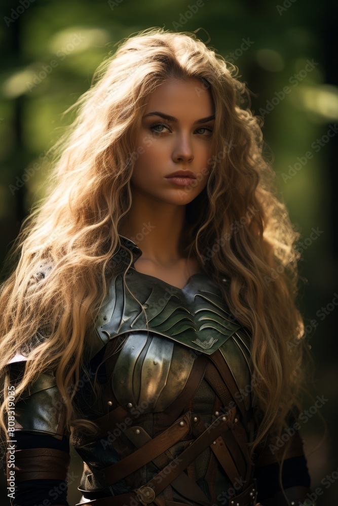 Warrior woman with flowing blonde hair