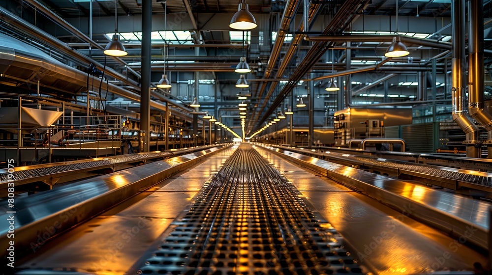 A large industrial building with a lot of lights and machinery A large industrial building with a lot of lights and machinery