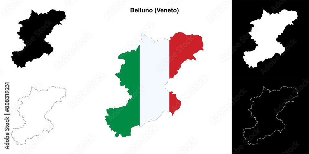 Fototapeta premium Belluno province outline map set