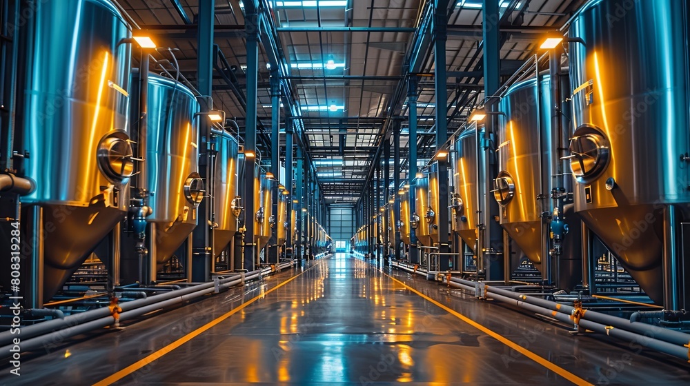 Obraz premium A large industrial building with many tanks and pipes