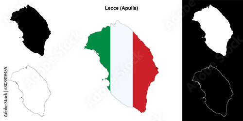 Lecce province outline map set photo