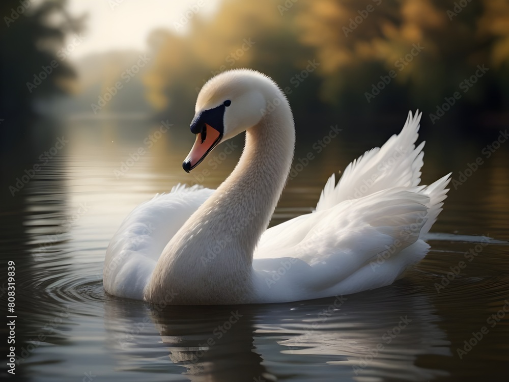Fototapeta premium Nature's Elegance: Captivating Swan Birds in Blue Waters Generative AI