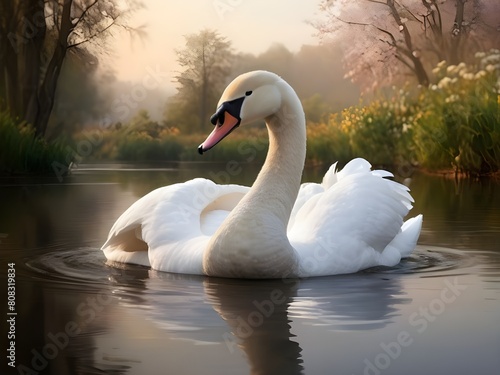 Nature's Elegance: Captivating Swan Birds in Blue Waters Generative AI