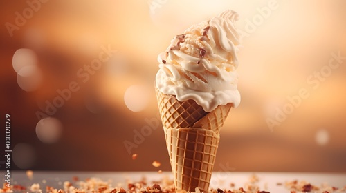 white ice cream in cone on isolated background photo