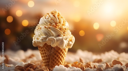 white ice cream in cone on isolated background