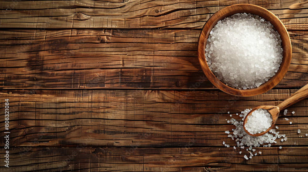 Wooden Table With Bowl of Sea Salt