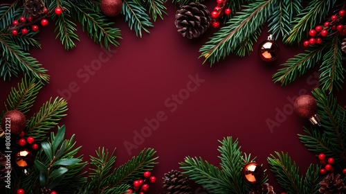 Festive christmas ornaments on red background, elegant holiday and new year decoration theme