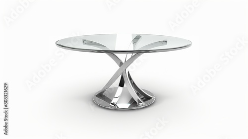 A modern glass round dining table, presented in isolation against a white background, illustrated in 3D.