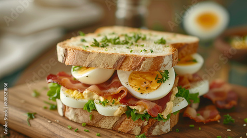 sandwich small pieces of hard-boiled egg mayonnaise bacon chive and toast