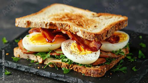 sandwich small pieces of hard-boiled egg mayonnaise bacon chive and toast