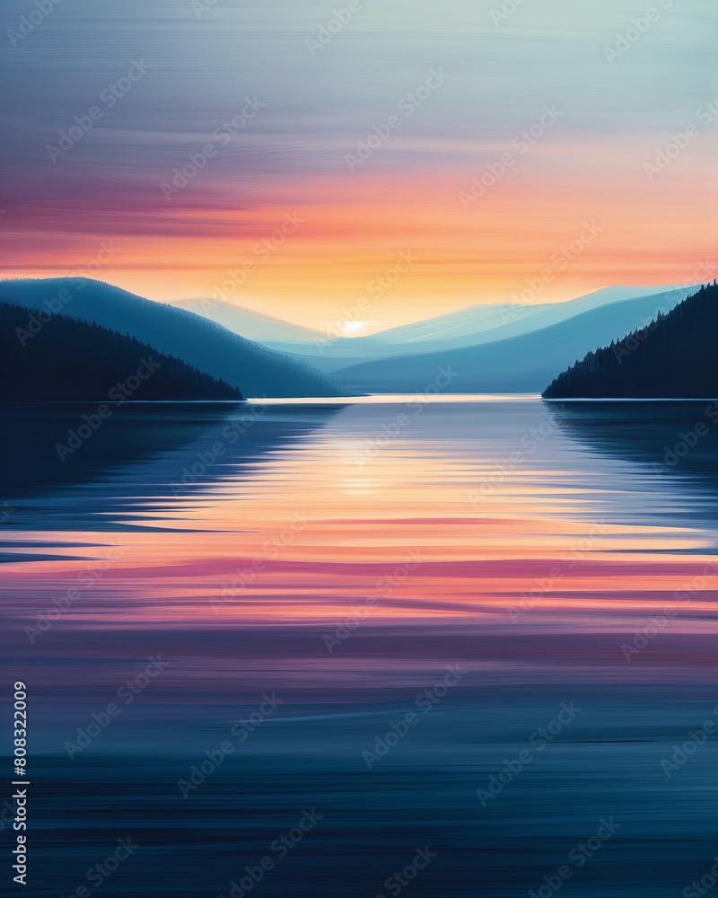 Colorful Sunset Reflection Over Tranquil Lake
