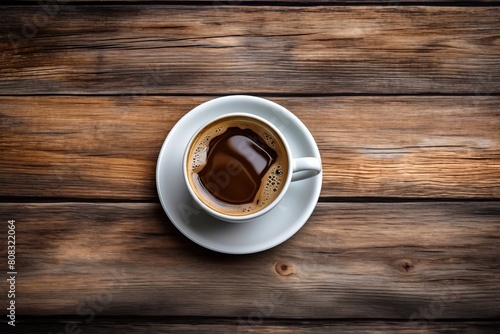 a cup of fresh brewed coffee on a rustic wooden table
