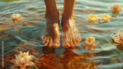 Foot Spa.Close-up of female feet hyper realistic  photo