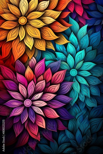 Wallpaper Mural Vibrant floral pattern with colorful abstract flowers Torontodigital.ca
