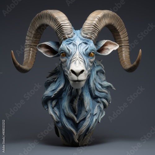 Mythical Horned Creature with Flowing Blue Hair