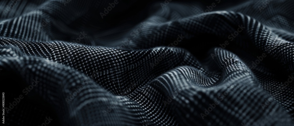 A close-up view of dark fabric with detailed texture and folds, showcasing the elegance and softness of the material. A close-up view of dark fabric with detailed texture and folds, showcasing the elegance and softness of the material.