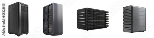 Set of computer server isolated on transparent and white background