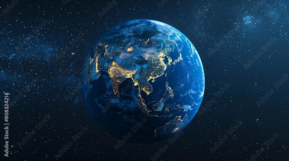 Earth Illuminated: City Lights Trace Continents at Night, with Asia in Focus (Data Visualization Concept) Earth Illuminated: City Lights Trace Continents at Night, with Asia in Focus (Data Visualization Concept)