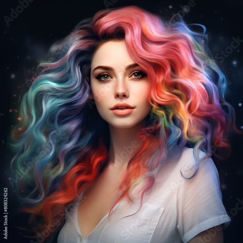 Vibrant and Colorful Portrait of a Woman with Curly Hair