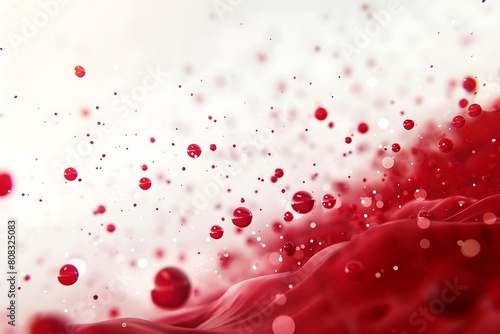 Blood drops and splatters on white background, health concept banner, medical wallpapers, world donor day