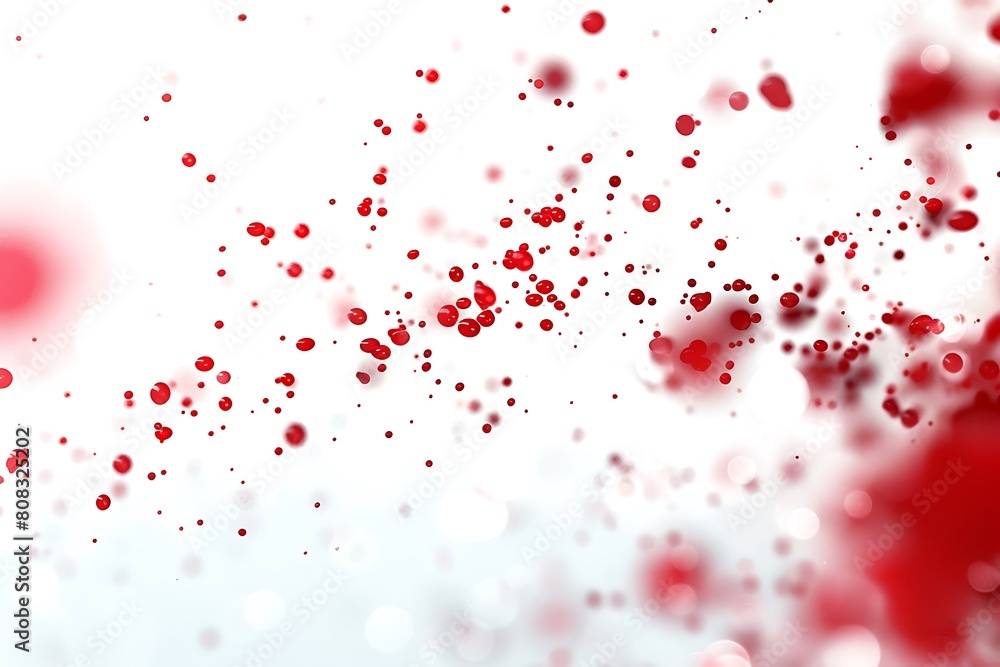 Blood drops and splatters on white background, health concept banner, medical wallpapers, world donor day