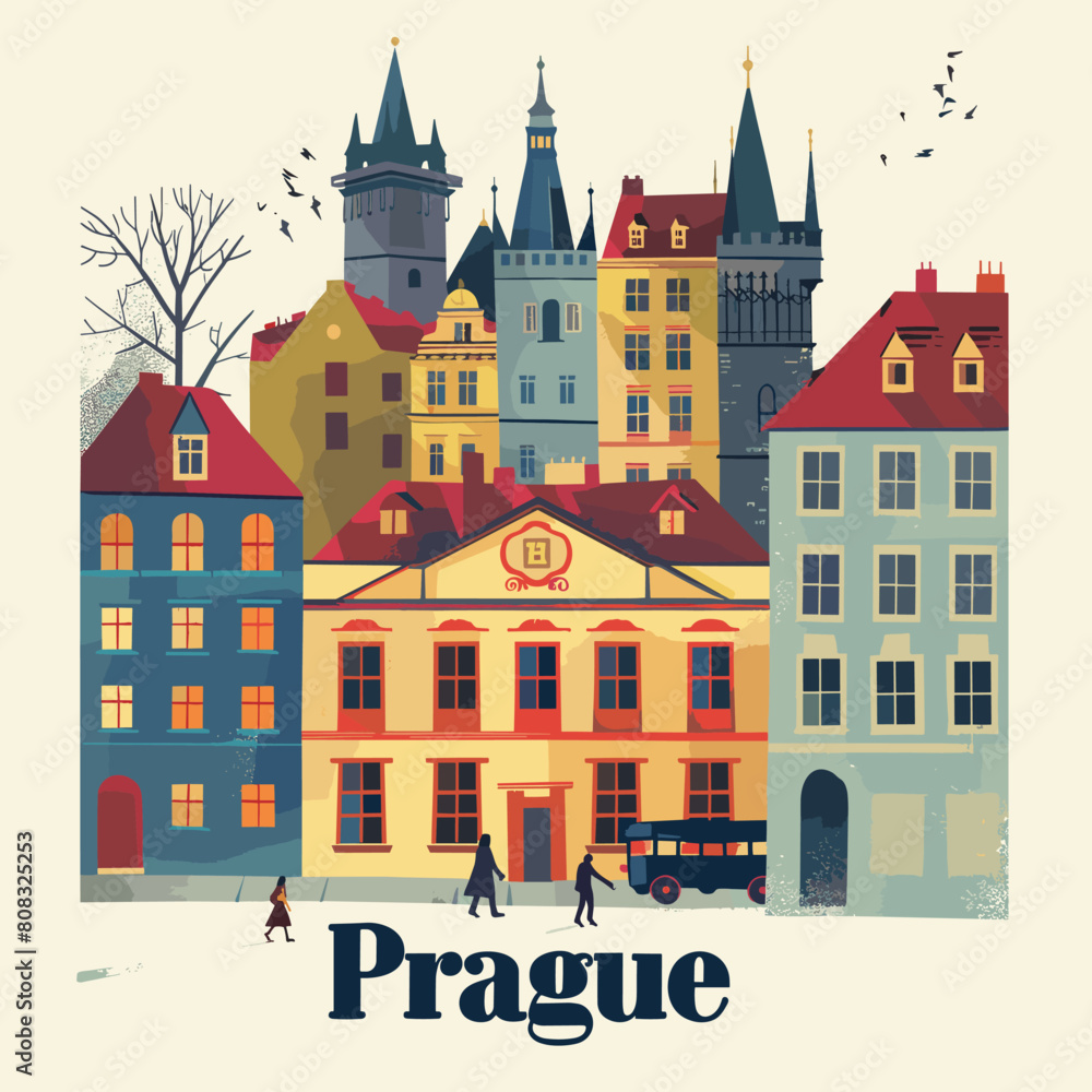 Prague, Czech Republic. Vector illustration in flat design style.
