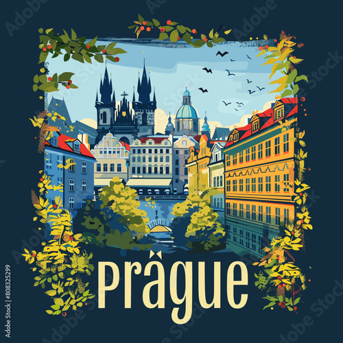 Prague, Czech Republic. Vector illustration in flat design style.