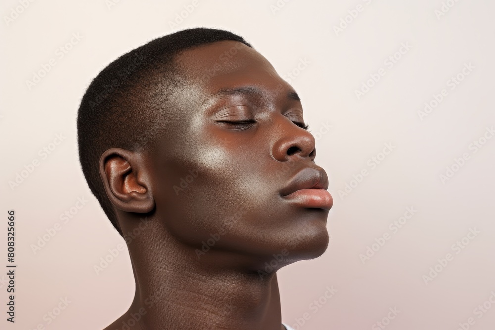 close-up portrait of a young african man with closed eyes close-up portrait of a young african man with closed eyes