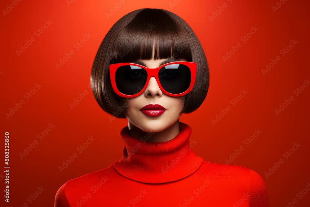 stylish woman in red outfit and sunglasses stylish woman in red outfit and sunglasses