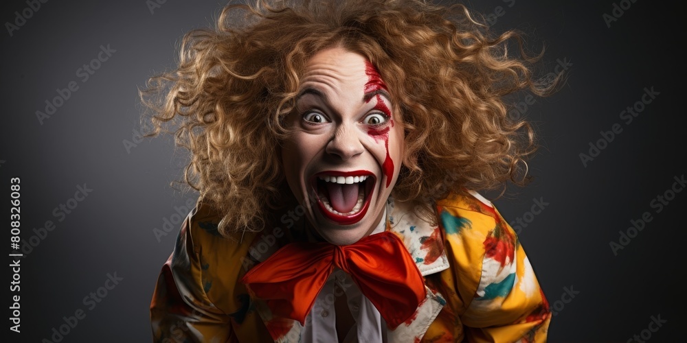 Creepy clown with wild hair and bloody face Creepy clown with wild hair and bloody face