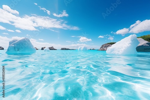 Stunning turquoise waters and icy glaciers in a serene arctic landscape