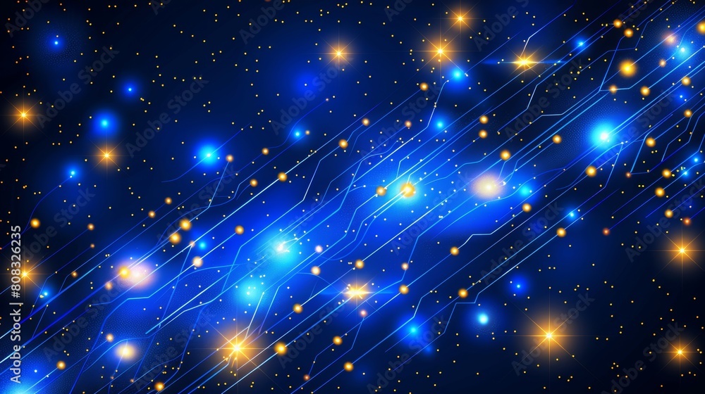 Blue circuit board with illuminated yellow dots and lights for enhanced visual appeal Blue circuit board with illuminated yellow dots and lights for enhanced visual appeal