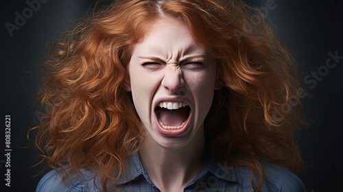 angry woman with curly red hair screaming