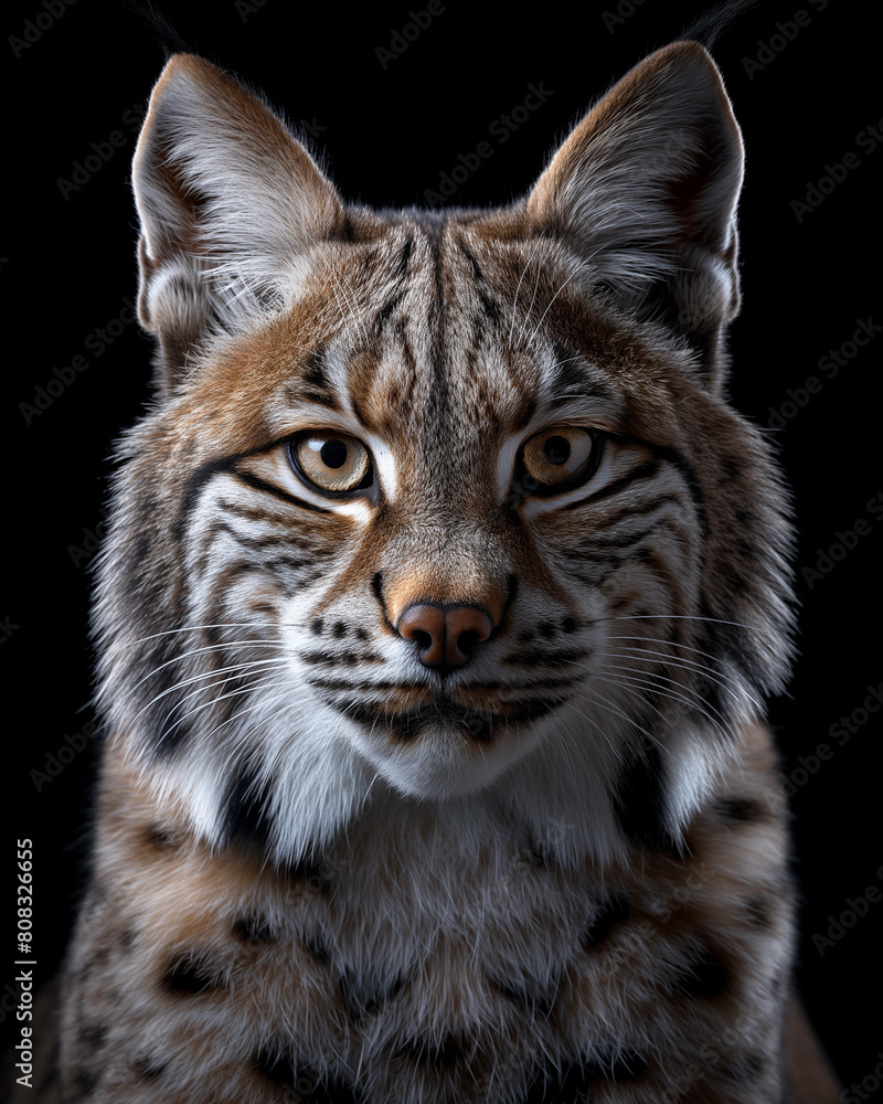 A wild eurasian lynx on black background A wild eurasian lynx on black background