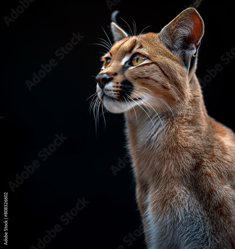 A wild eurasian lynx on black background