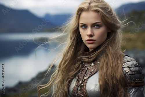 Fierce and Captivating Blonde Woman in Mountainous Landscape