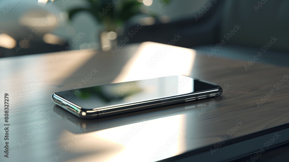 Close up of a cell phone on a table. Suitable for technology, communication, and business concepts hyper realistic 