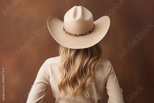 cowgirl in western wear with long blonde hair photo