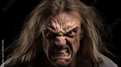 Angry man with wild hair and intense facial expression © Balaraw