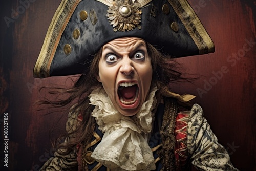Angry pirate captain shouting with exaggerated facial expression photo