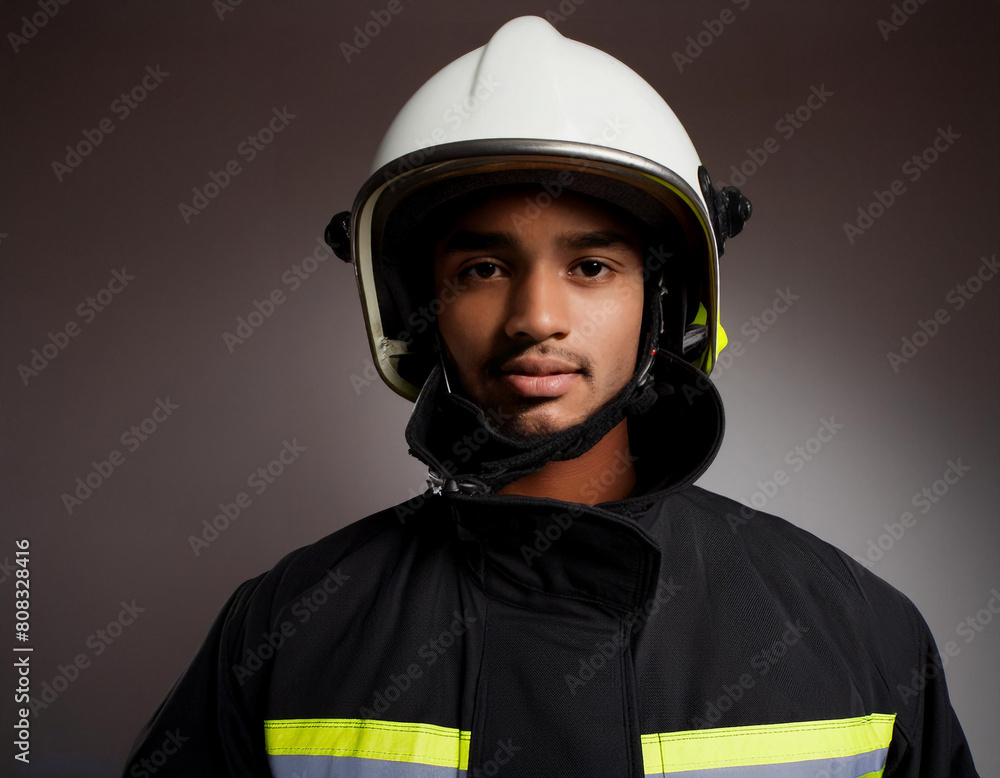 portrait of a fit firefighter in uniform, studio shot
portrait of a fit firefighter in uniform, studio shot